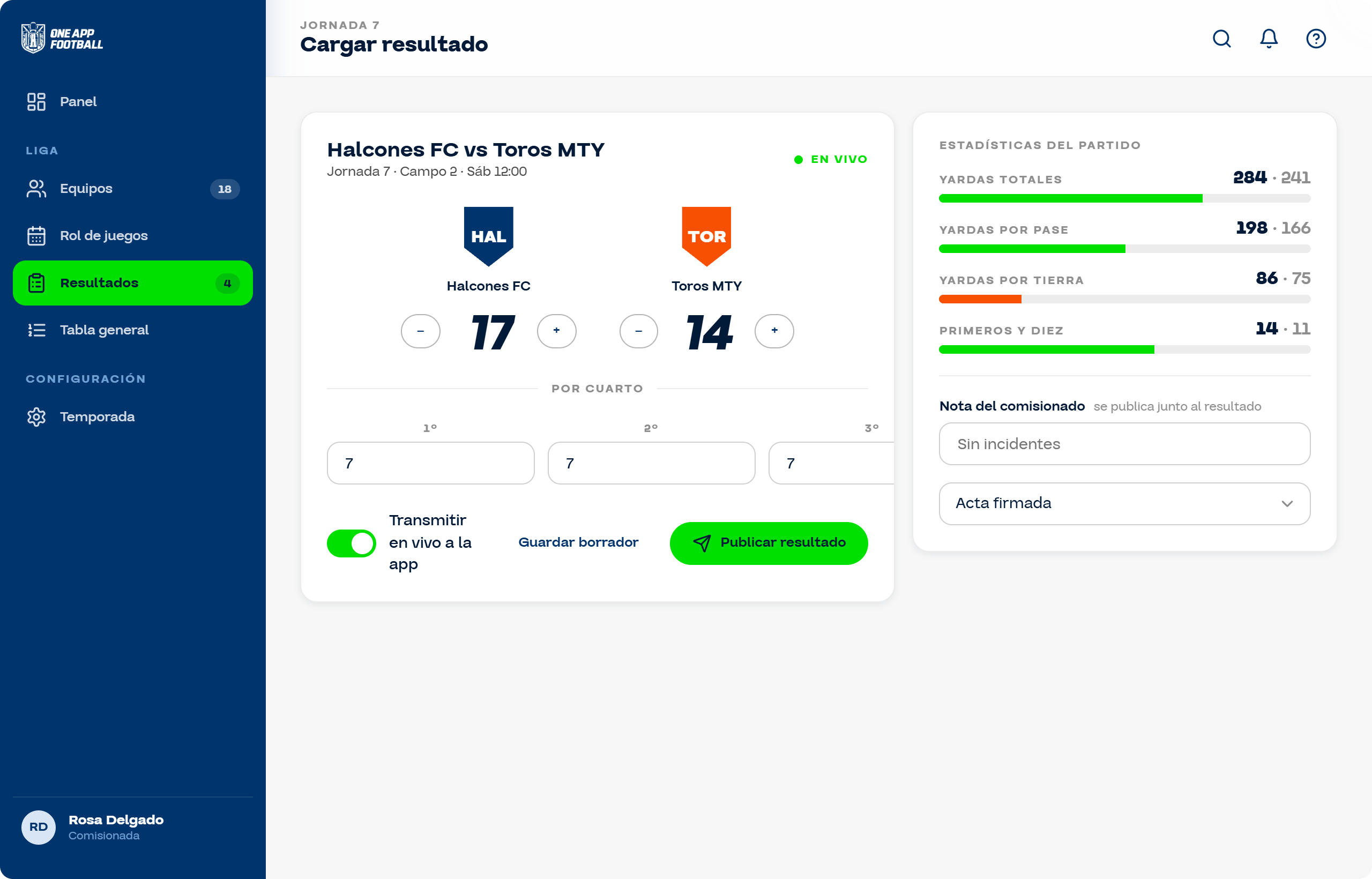 Carga y corrección de resultados desde el panel