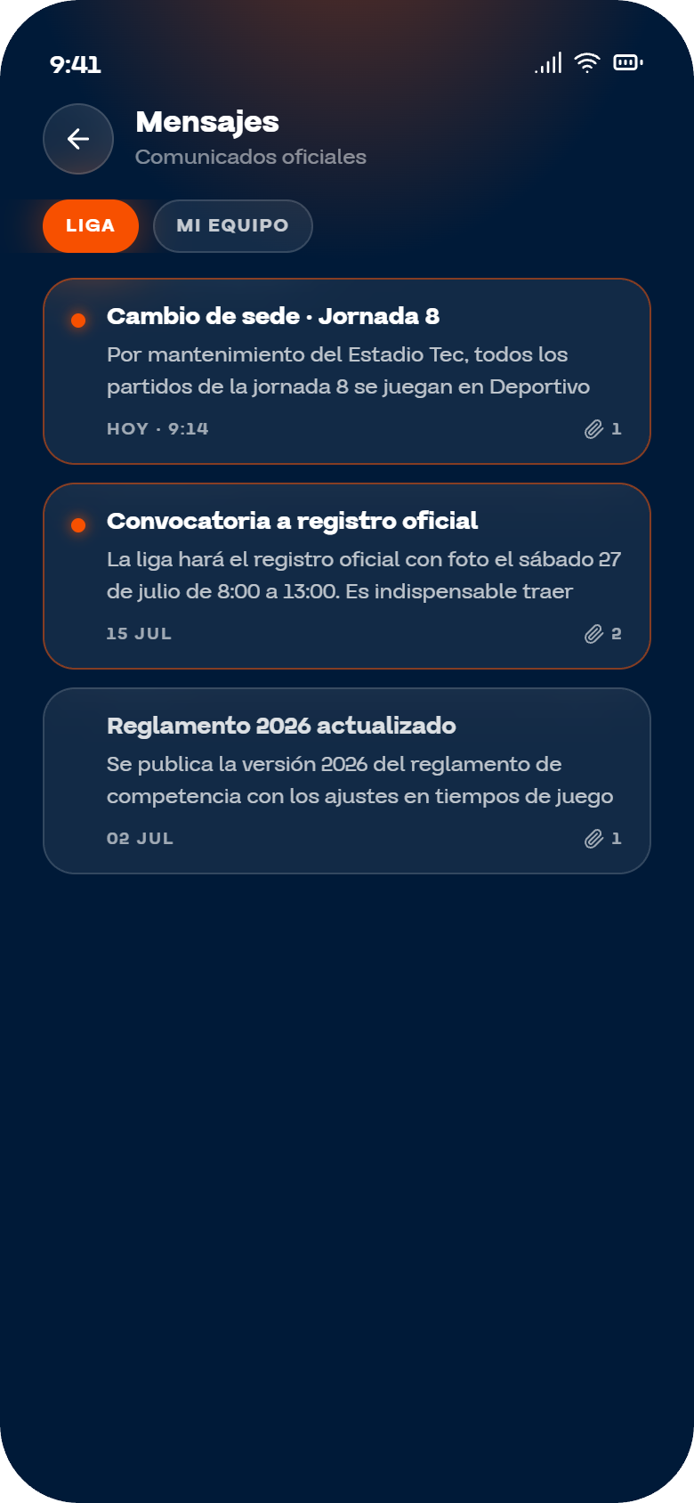 Comunicados oficiales de la liga y del equipo
